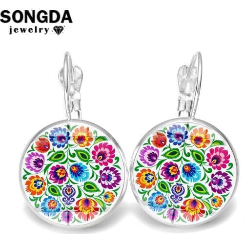 Boho Polish Folk Pattern Drop Earrings Geometric Art Glass Gem Dangle Earrings for Women Trendy Jewelry Wholesale Brincos