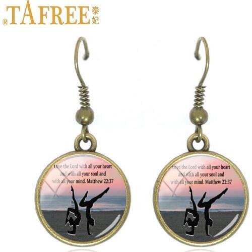 TAFREE Irish Dancer Love Gymnastics Drop Earrings pendientes mujer Antique Bronze Plated boucle d'oreille femme GY065