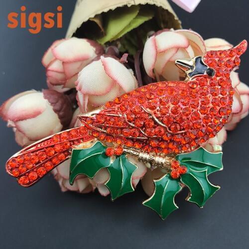 10pcs High quality 70mm Women Gold Tone Orange Parrot Bird Cardinal rhinestone brooch pin for gift/party