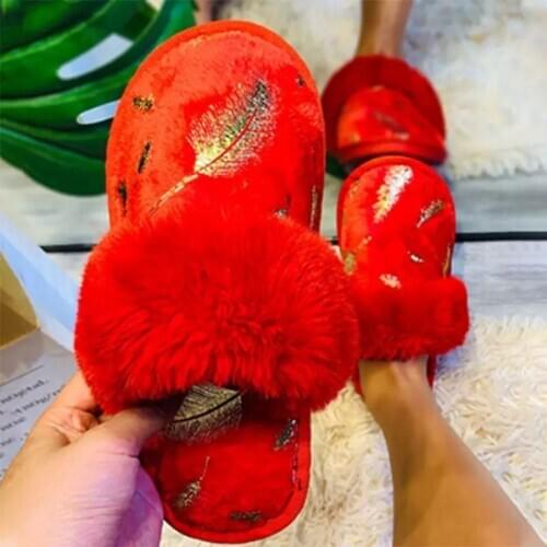 2021 Winter New Women Slippers Flat Fashion Embroidered Indoor Home Shoes Comfortable Cotton Shoes Plus Size 43