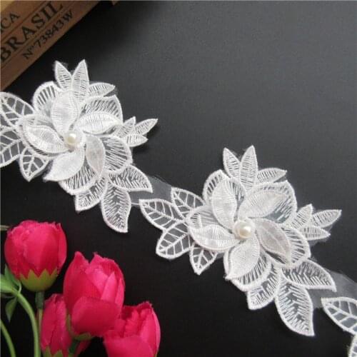 1 yard Vintage White Polyester Pearl Flower Embroidered Lace Trim Ribbon Fabric Handmade DIY Garment Wedding Dress Sewing Craft