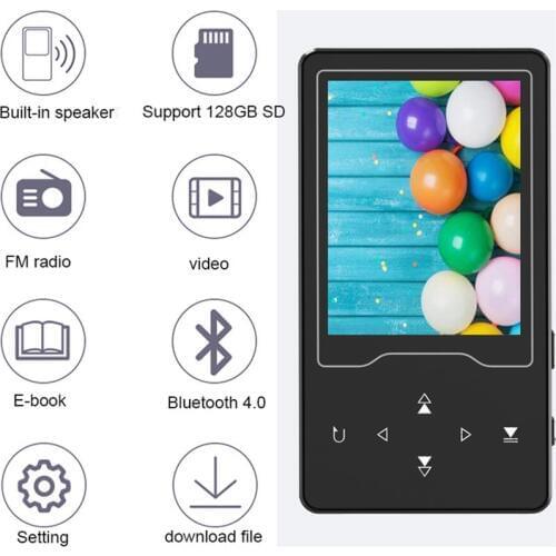 16GB Bluetooth4.0 MP4 Player Touch Button Built-in Speaker 2.4 inch HD Large Screen with FM, Video, Supports SD Card Up to 128GB
