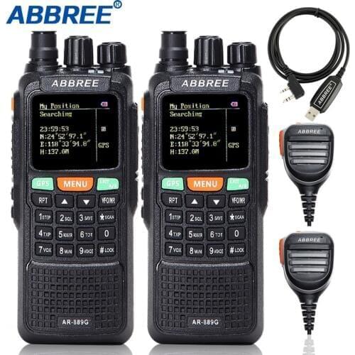 2Pcs Abbree AR-889G Walkie Talkie GPS 10W High Power Cross Band Repeater 400-520/134-174MHz Dual Band Hunting Ham CB Radio