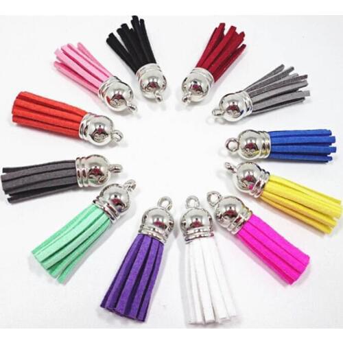 20pcs/lot 38mm Suede Tassels Charm Multi Colors Faux Suede Leather Tassel With Silver CCB Cap for DIY Jewelry Findings Supplier