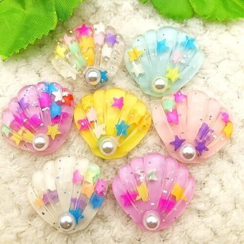 5PCS 28mm AB pearl shell Resin Rhinestone Flatback Wedding Diy Button Crafts