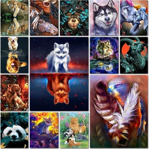 5d diamond painting full square embroidery Wolf elephant orangutan horse tiger cat fox Cross stitch Mosaic home decor Paintings