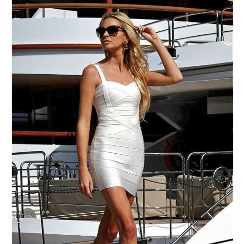 BEAUKEY 2018 White Spaghetti Strap Party Bandage Dress Sweetheart Neckline Sexy Women Mini Dresses Wholesale Cheap XL