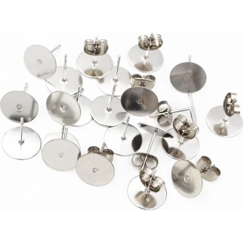 No Fade 100pcs/lot Stainless Steel Blank Earring Stud Fit 12mm Cabochon Cameo Settings DIY Jewelry Making Accessories Supplies