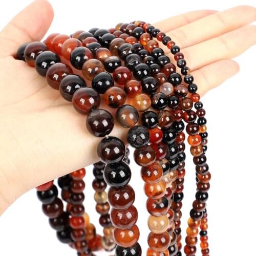 15"Strand Natural Stone Beads Smooth Brown Striped Agates Round Loose Spacer Beads For Jewelry Making Necklace Bracelet 4-12mm