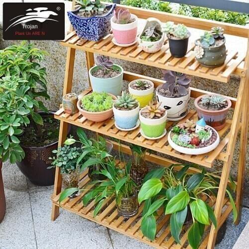 Household Balcony Solid Wood Flower Stand Multi-layer Indoor Floor Living Room Shelf Organize Fashion Pastoral Flower Pot Stand
