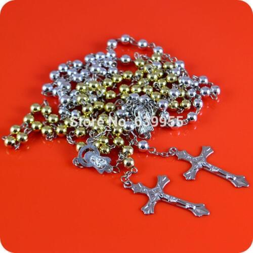 Rosary Beads INRI JESUS Cross Crucifix Pendant Necklace Catholic Fashion Religious jewelry Wholesale