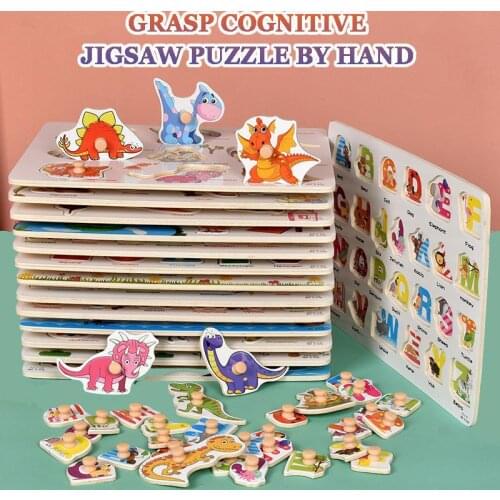 Wooden Hand Grasping Board Montessori Education Alphanumeric Fruit Animal Matching Jigsaw Puzzle Preschool Early Education Toys