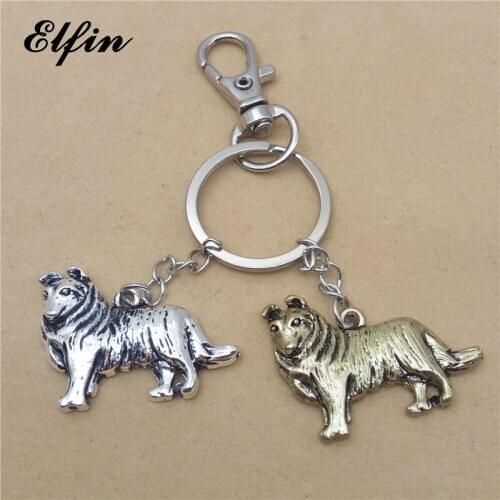 Elfin Trendy Vintage Retro Rough Collie Key Chain Fashion Animal Pet Memorial Jewellery Gift Dog Key Rings