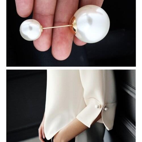 Fixed Clothes Large Double Head Pearl Brooches Pins Cardigan Clip Scarf Shawl Buckle Collar Lapel Pin Brooch for Women Jewelry