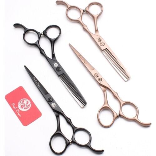 Purple Dragon professional bamboo handle haircut 5.5 inch flat scissors teeth scissors hairdressing bangs thin cut 6 inches