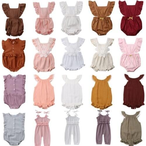 Pudcoco Baby Girl Clothes Baby Romper Infant Baby Girls Ruffle Solid Color Sleeveless Bodysuit Jumpsuit Outfit Lots