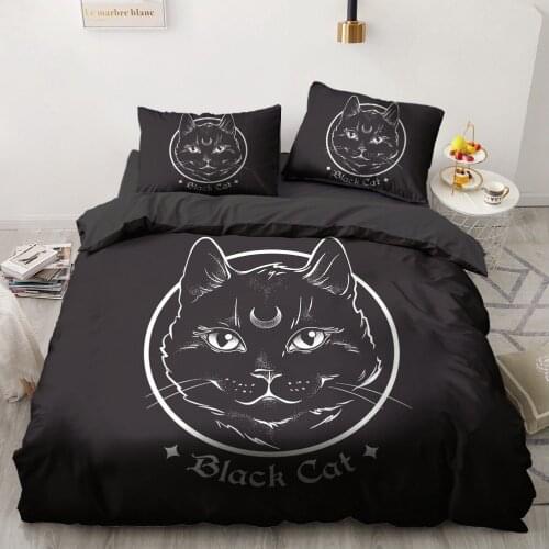 3D Black Duvet Cover Set Bed Linen Comforter Shell Quilt Case Pillow Shams King Queen Size Bedding Set Magic Cat Home Textile