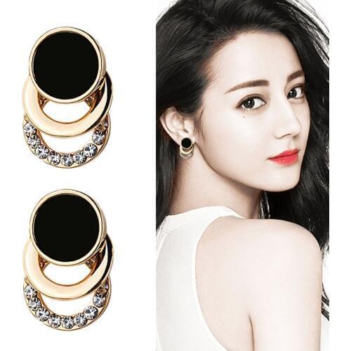 Korean Temperament Earrings Simple Fashion Multi-layer Gold Circle Earrings For Women OL Trendy Crystal Round Earrings