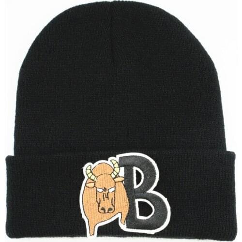 LDSLYJR Cartoon cow embroidery Thicken knitted hat winter warm hat Skullies cap beanie hat for men and women 352