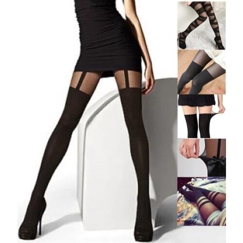 2021 Hot Fashion Women Girls Temptation Sheer Mock Suspender Tights Pantyhose New Arrival Sexy Black Pantyhose Wholesale Price