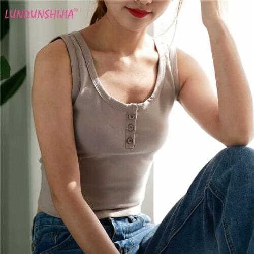LUNDUNSHIJA 2020 Summer Sexy Women Single breasted O-Neck Tank Tops Camisole Womans 100%Cotton Crop Tops Blusas