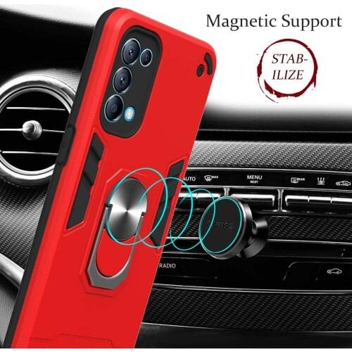 Magnetic Metal Ring Stand Holder Armor Shockproof Case For OPPO Reno 5 4G 5G 5 K Find X3 Lite Soft TPU Frame Hard PC Back Cover