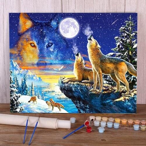 Wolf Animal Winter Coloring By Numbers Painting Complete Kit Acrylic Paints 40*50 Boards By Numbers Decorative Art