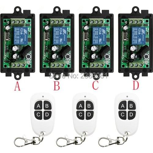NEW DC12V Wireless Remote Control Switch System 4 Receiver 3Transmitter Learning Code Momentary Latched adjusted 10A Transmitter