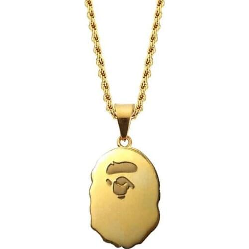 Stainless Steel Gold Hip Hop Japanese Dog Tag Pendant Necklace Street Dance Jewelry Gift For Him with Rope Chain