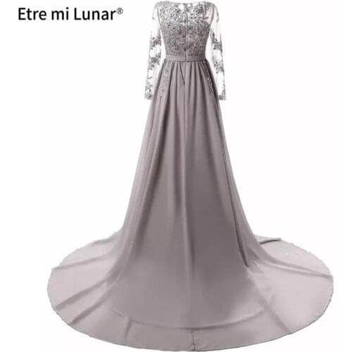 2021Grey Long Sleeves Sexy Beading Crystal Formal Elegant Evening Dresses Party Dress Custom Size LE40760