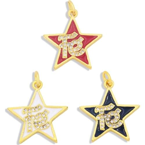 OCESRIO Cubic Zirconia CZ Enamel FE Letter Charms for Necklace Jewelry Making Gold Star Pendant Brss Spiritual Jewelry pdta345