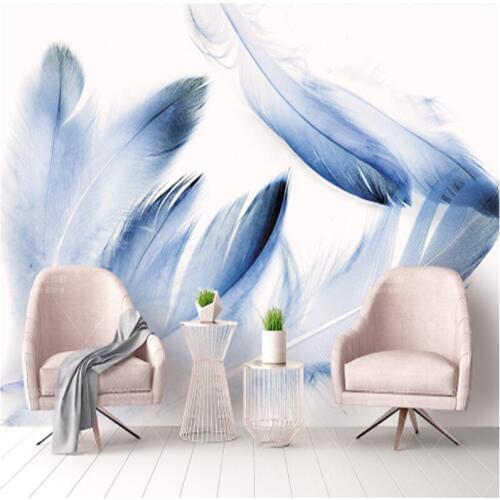 Custom Blue 3d Wallpaper Feather Modern Minimalism Wall Paper for Kids Room Cheap-Wallpaper Bedroom Restaurant Study Kitchen TV