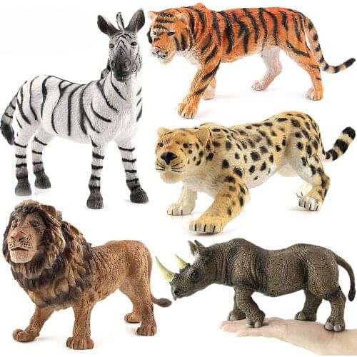 Tiger/Lion/Rhinoceros/Zebra Animal Figure Collectible Toys Wild Animal Action Figures Kids Plastic Cement Toys