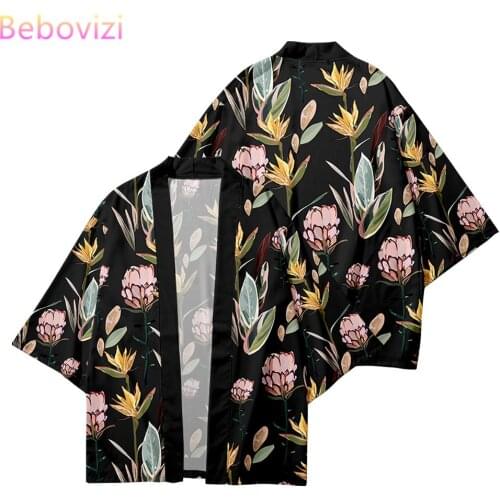 Plus Size XXS-6XL Black Green Floral Print Loose Japanese Streetwear Cardigan Women Men Harajuku Haori Kimono Cosplay Top Yukata
