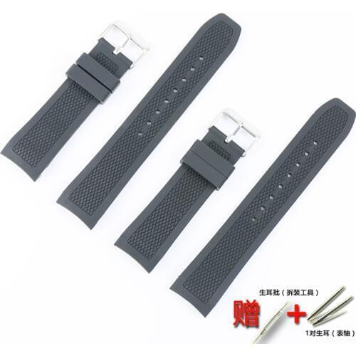 Watch accessories mens rubber strap 22mm pin buckle curved interface for all types of womens sports silicone waterproof strap