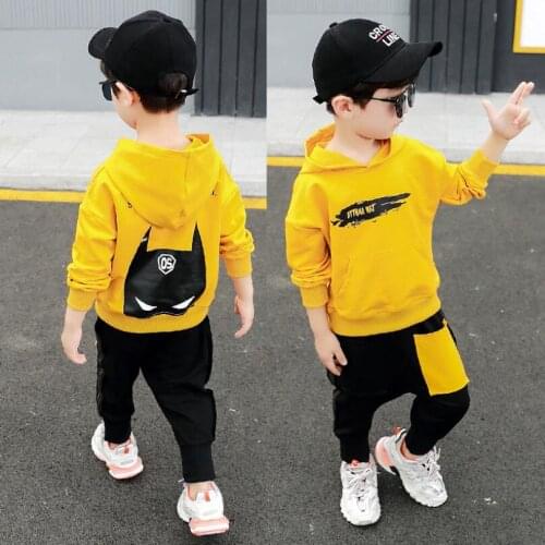 Springl clothing sets boys t shirt+pants 2pcs/set warm hooded 2-9T baby boys sportswear weatshirt children little kids outwear