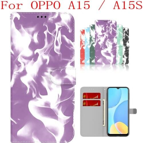 Sunjolly Case for OPPO A15 A15S Wallet Stand Flip PU Phone Case Cover coque capa OPPO A15 A15S Case OPPO A15 A15S Cover