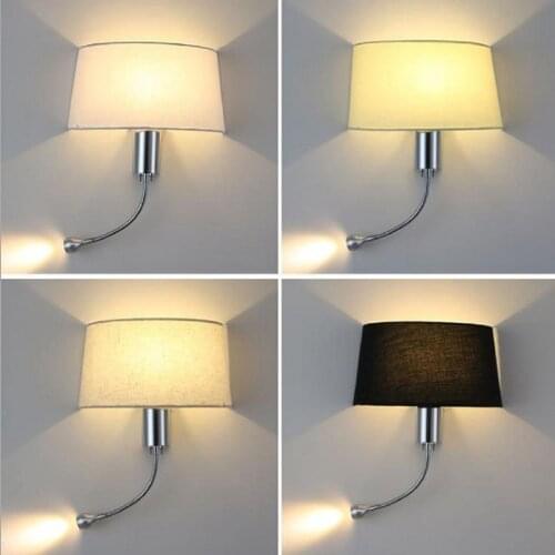 LED Fabric Wall Lamp for Bedroom, Industrial art wall sconces with gooseneck led lamp for reading,hotel