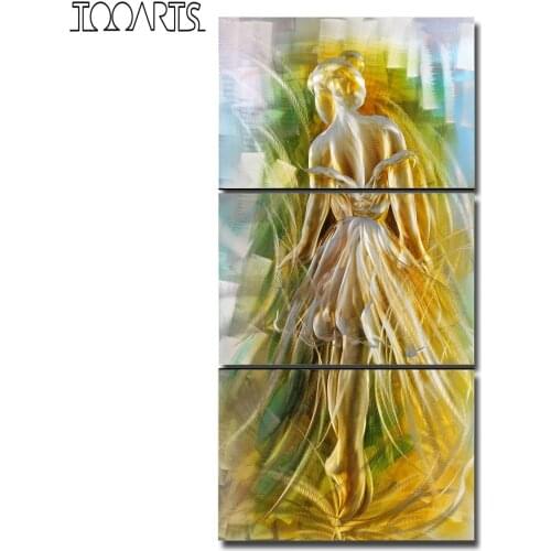 Tooarts Subtle Artwork Ballet Girl Modern Aluminum Wall Art Craftsmanship 3-Panels Hanging Artwork for Home Decoration