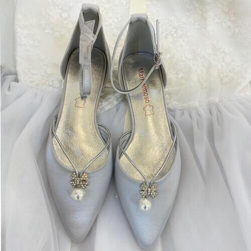 MarHermaso Bridal Wedding Flats Pointed Toe Ankle Strap Green Christmas Party Shoes for New Years Celebration