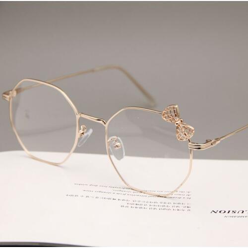 Veshion Multilateral metal female flat light spectacle glasses frames student myopia cute kitty optical round frame girl bow