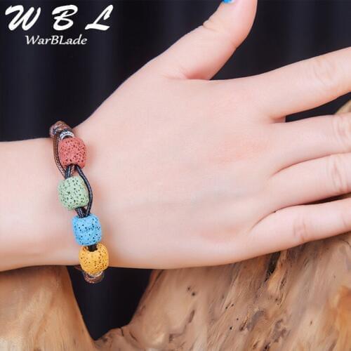 WBL Jewelry Colorful Natural Stone Lava Beads Bracelets Fashion Multilayer Leather Lava Bracelet Charms Wristband For Women