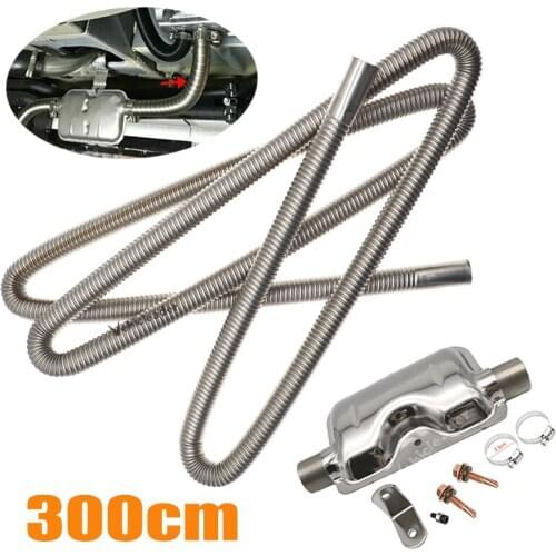 300cm Stainless Steel Exhaust Muffler Silencer Clamps Bracket Gas Vent Hose Portable Pipe Silence For Air Diesels Car Heater Kit