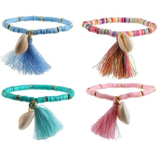 Fashion Multicolor Bohemian Shell Tassel Bracelet Strand Bangle Cotton Rope Chain Woven Bracelets Women Jewelry