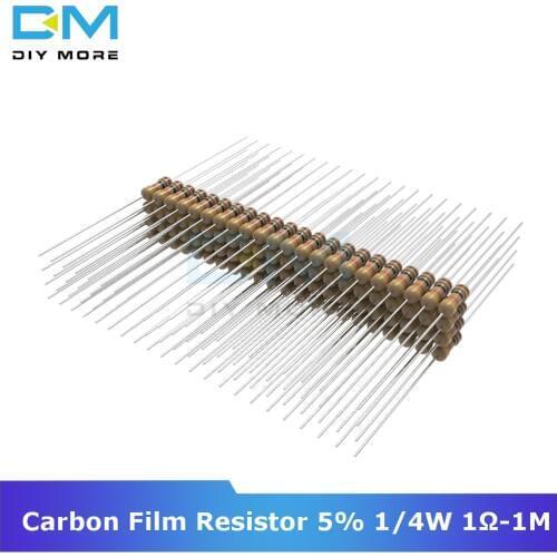 100PCS Diymore Carbon Film Resistor 5% 1/4W 0.25W 1R-1M Ohm 1K 2.2K 4.7K 5.1K 6.8K 10K 15K Resistance 1% +1% -1% Diy Electronic