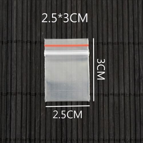 2.5cmx3cm /1inch x 1.18inch 100pcs 0.2mm PE Transparent Plastic Reclosable Packaging Self Sealing Zip Lock bag Pouch