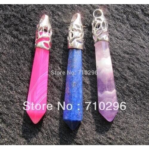 Wholesale 20pcs Mixed Lot Natural stone pendant Rose Agat e Lapis Amethys t Quartz Pendant for jewelry