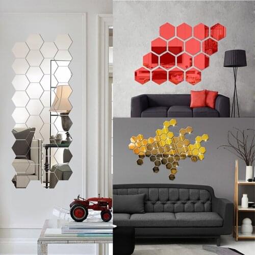 2021 New 3D Mirror Wall Stickers TV Background Mirror Room Decor Sticker Wall Decor Living-Room Decal Bedroom Bathroom 12PCs/Set