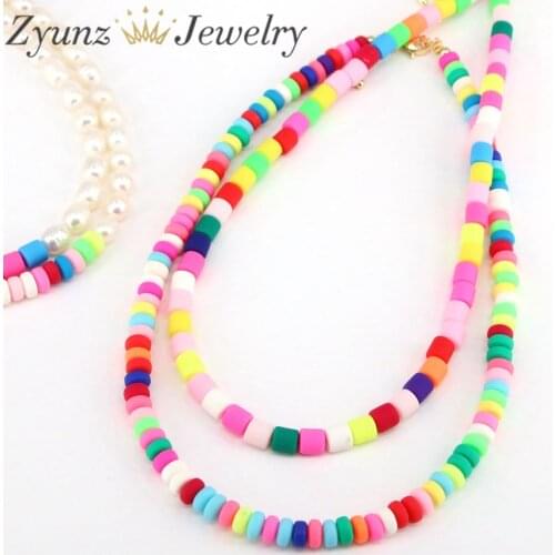 5PCS,Boho Multicolor Polymer Clay Choker Necklace For Women Vintage Ethnic Handmade Colorful Bead Chocker Necklace Femme Jewelry