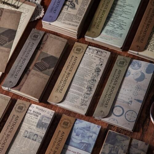 60Pcs Antique Bookstore Series Material Paper Junk Journal Planner Scrapbooking Vintage Decorative DIY Craft Background Paper
